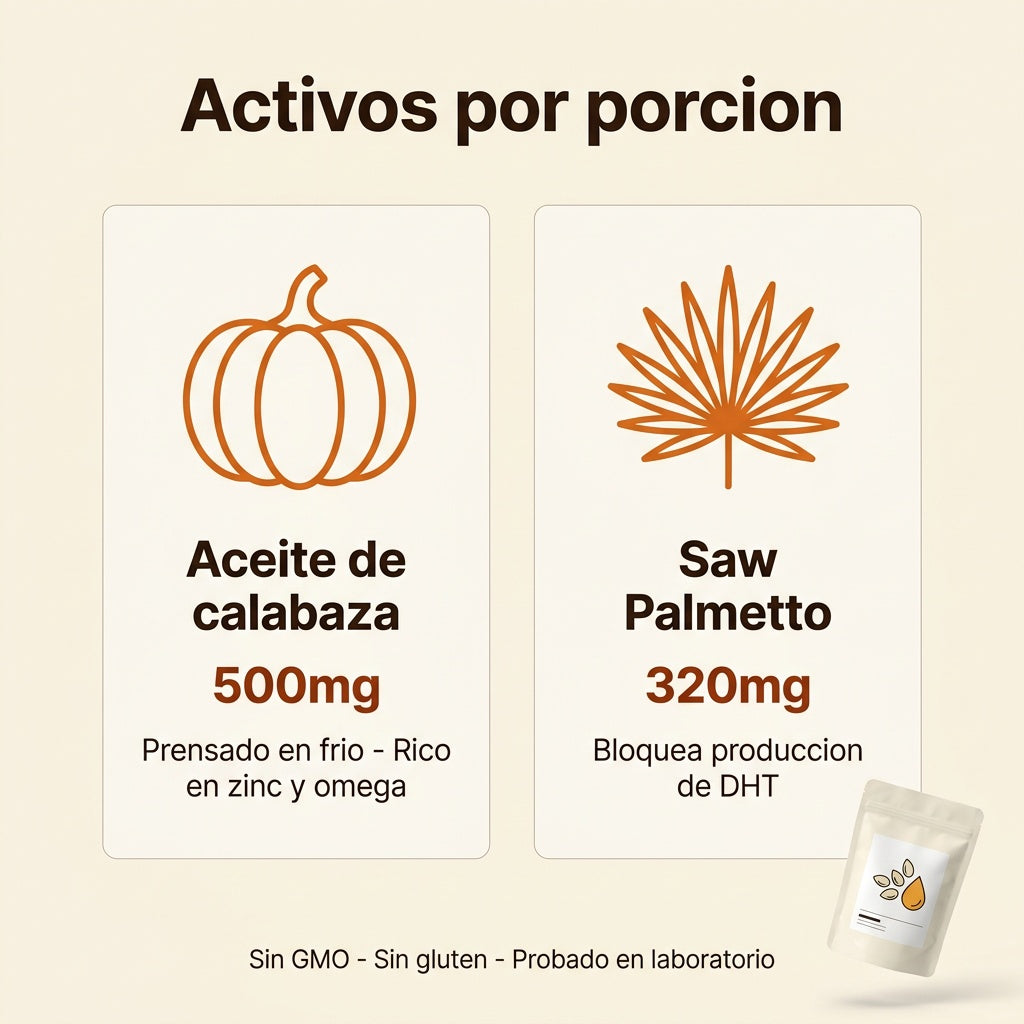 Activos por porcion: aceite de calabaza y saw palmetto