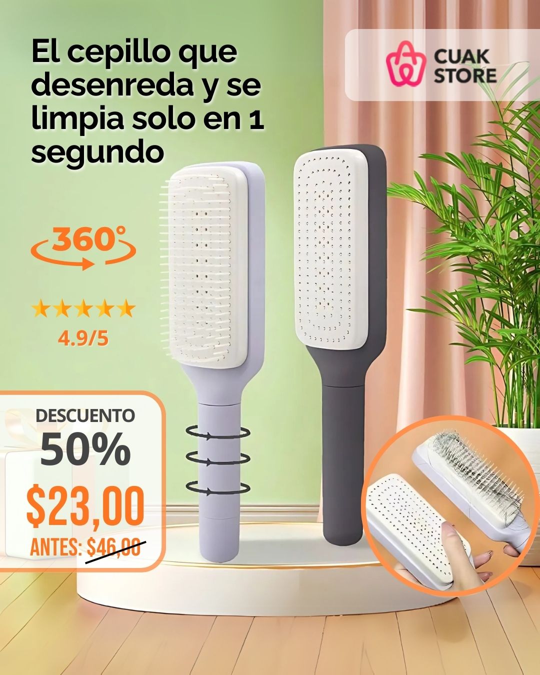 Cepillo SelfClean™ — El cepillo que se limpia solo y deja tu cabello sin frizz