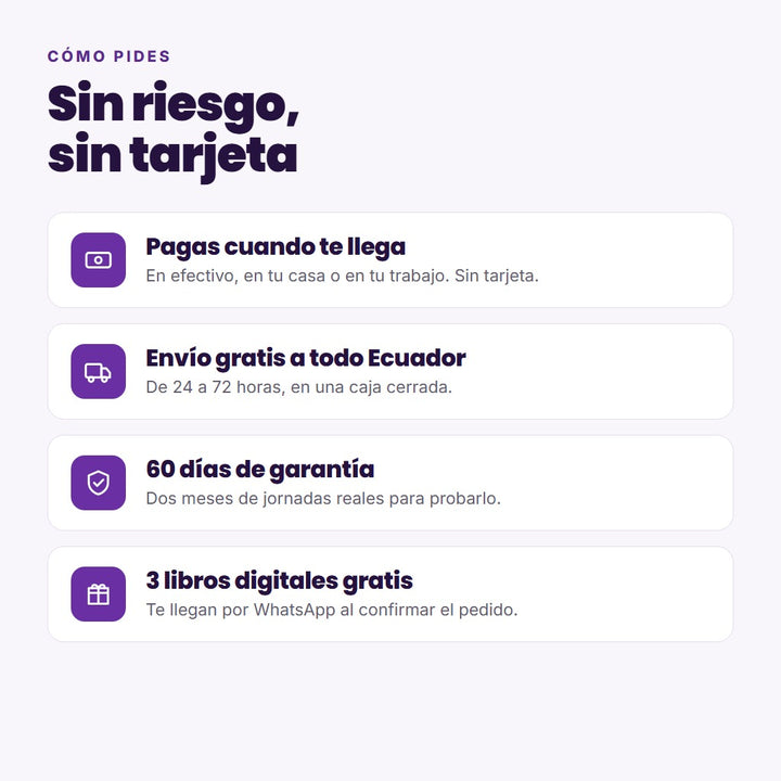 Pago contra entrega, envío gratis, 60 días de garantía y 3 libros gratis