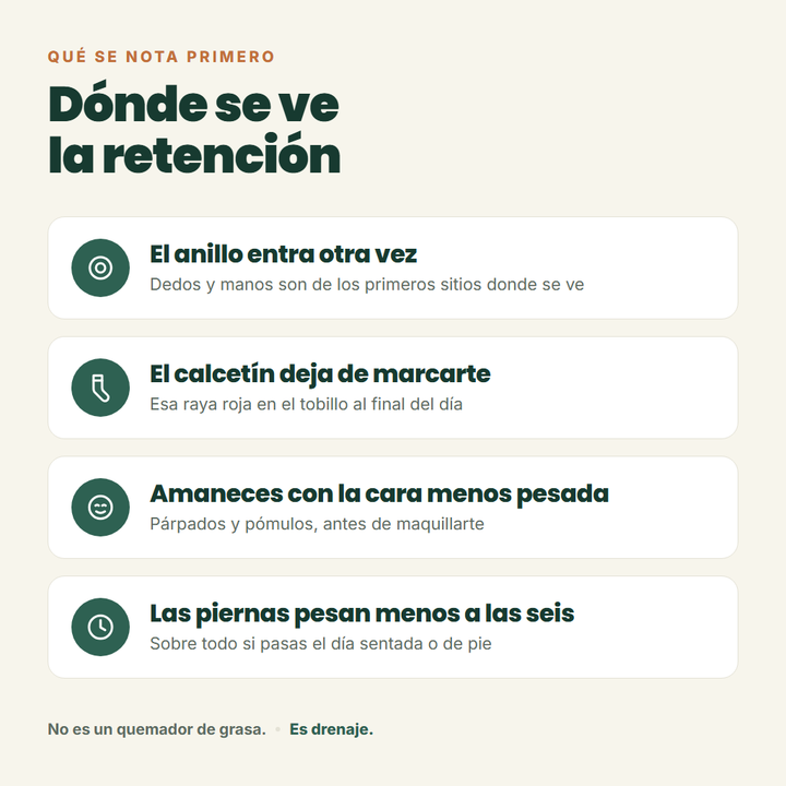 Dónde se ve la retención: anillo, tobillo, cara y piernas
