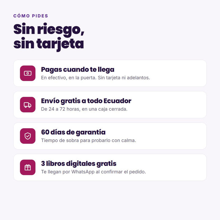 Pagas al recibir, envío gratis a todo Ecuador, 60 días de garantía y 3 libros digitales gratis